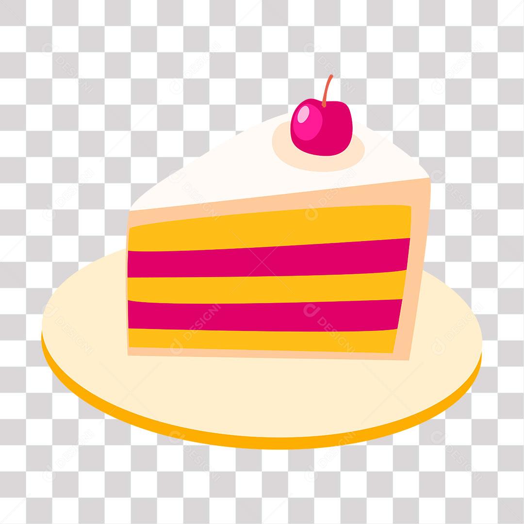 desenho de pedaço de bolo em prato com cereja [download] - Designi