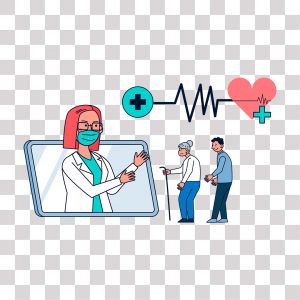 desenho de paciente fazendo consulta medica online pelo computador