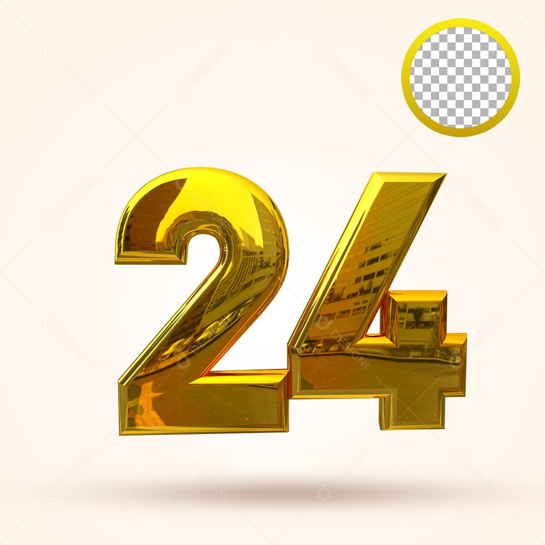 Número 3D 24 Dourado Elemento Para Composição PSD [download] - Designi