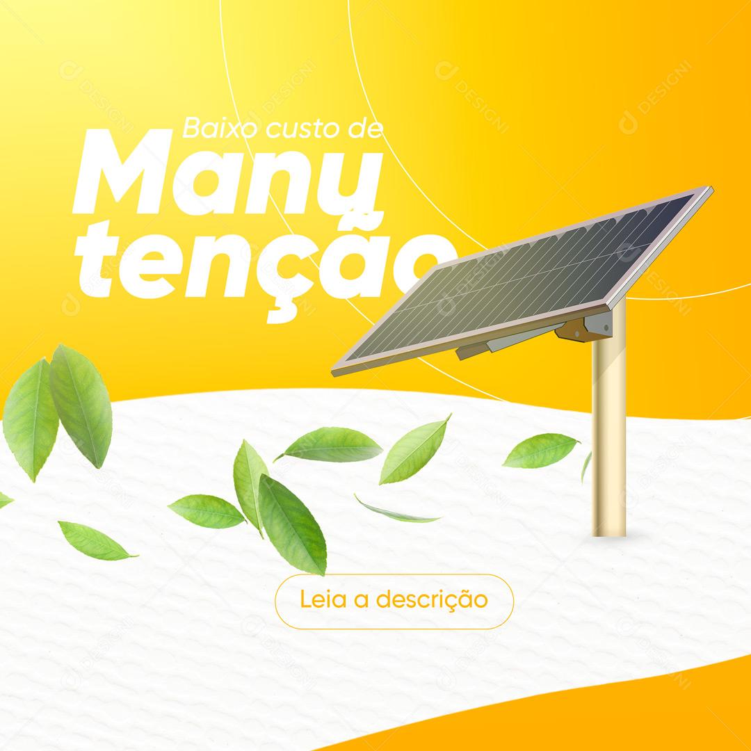 Post Energia Solar Baixo Custo de Manutenção Social Media PSD Editável