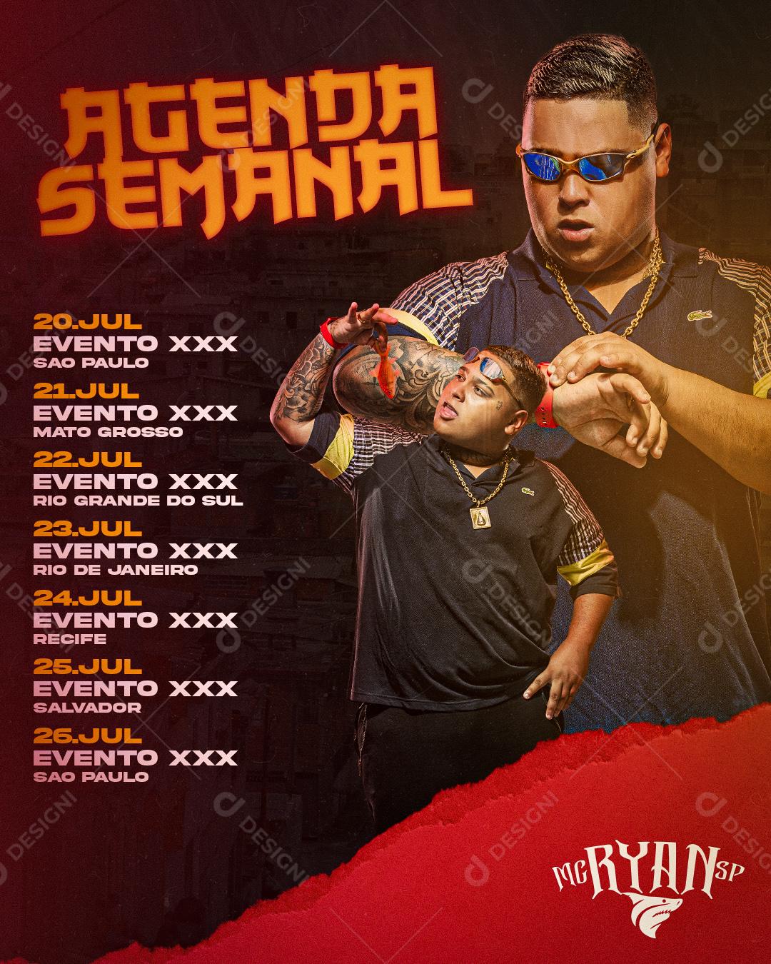 Flyer Agenda Semanal Show Mc Ryan Social Media PSD Editável