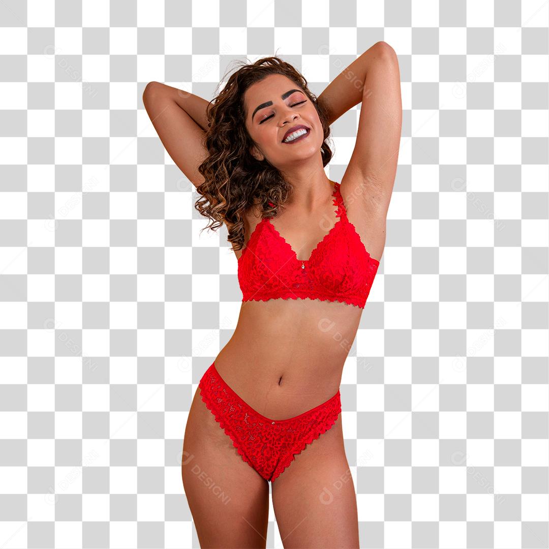 Mulher bonita em lingerie vermelha sexy pulando [download] - Designi