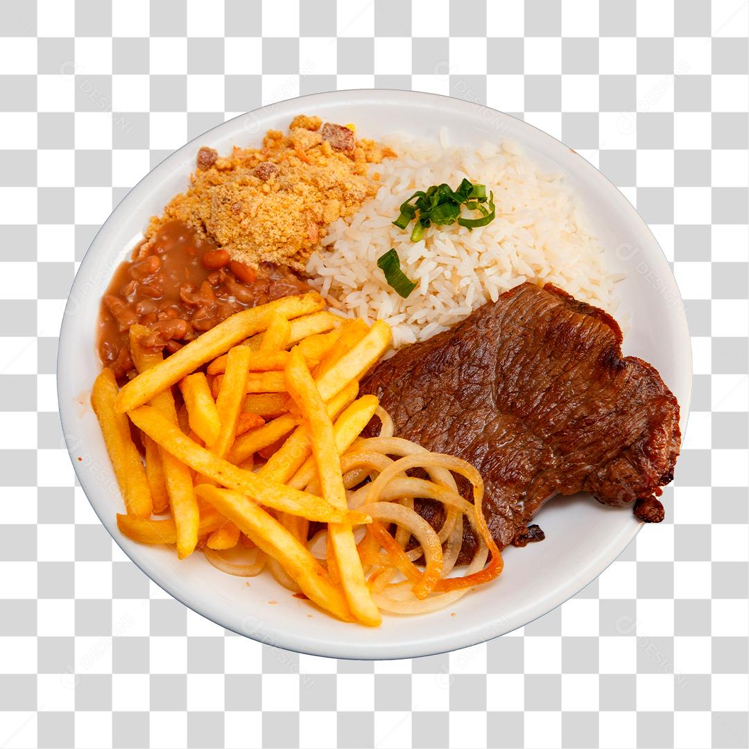 Prato de Arroz feijão batata frita e bife comida típica brasileira
