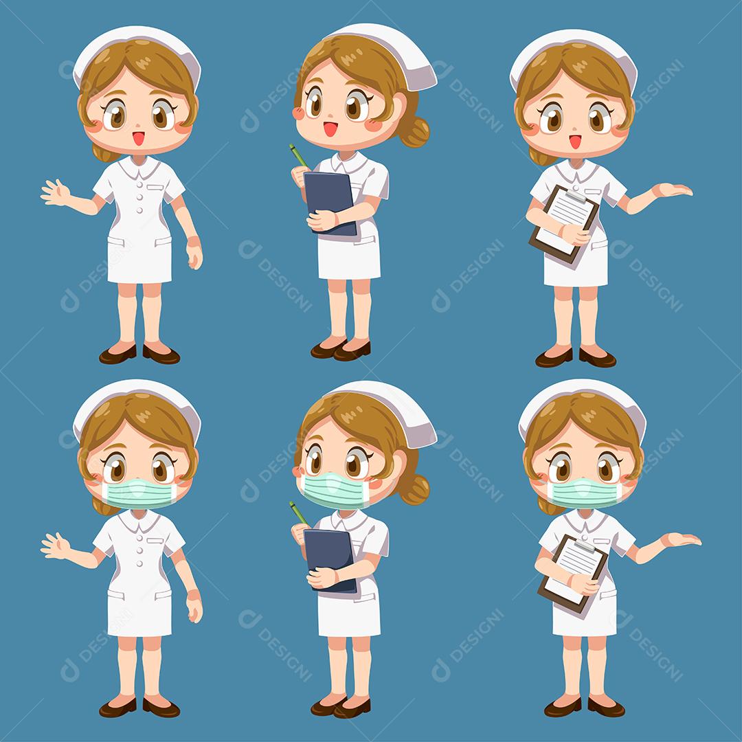 Enfermeira Desenho Animado Ícone Ilustração Vetorial Design