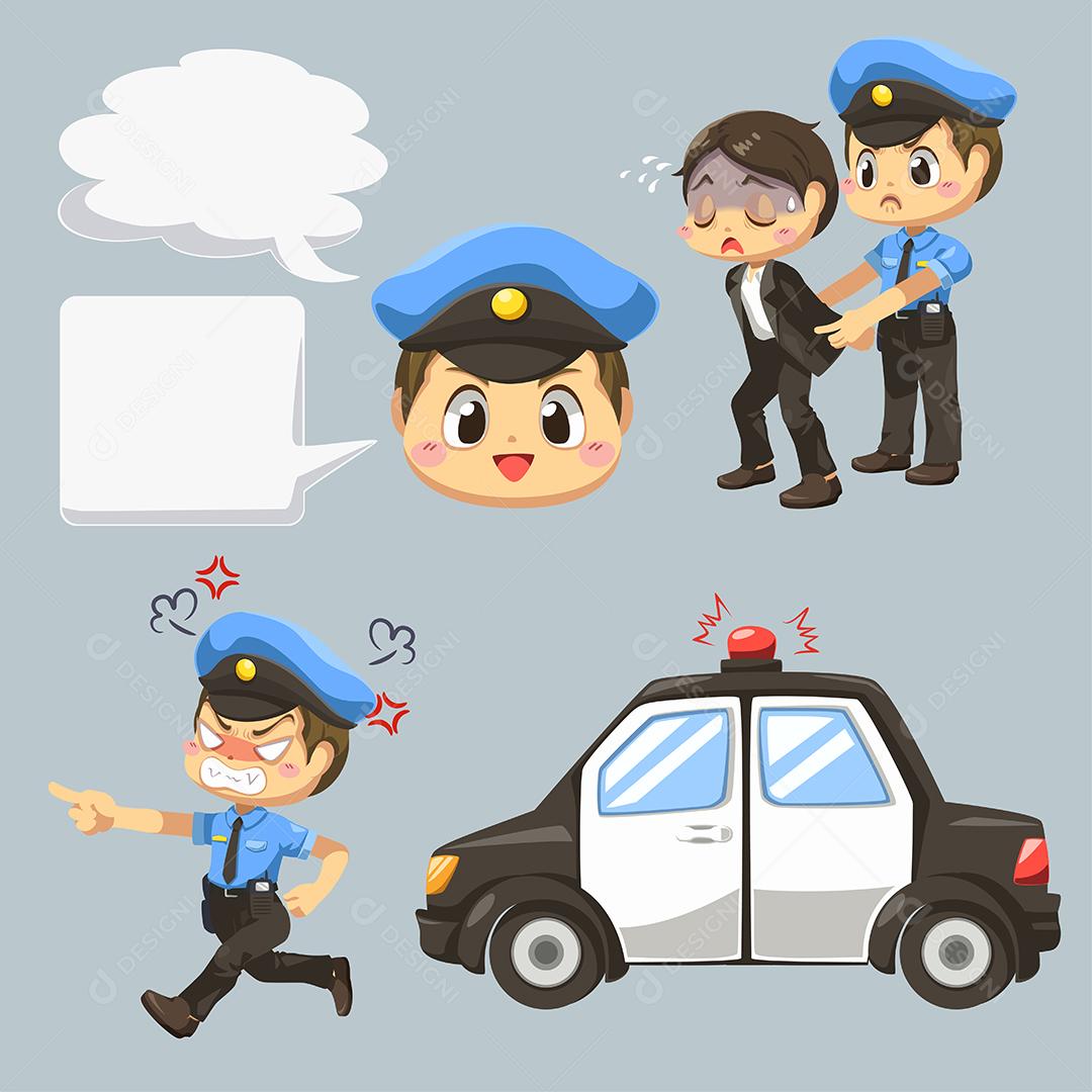 Carro de polícia em desenho animado de carro de polícia com fundo