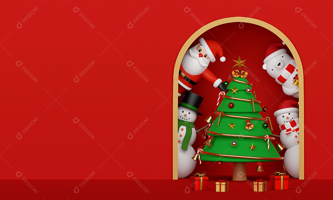 Feliz Natal e Feliz Ano Novo, árvore de Natal com Papai Noel [download] -  Designi