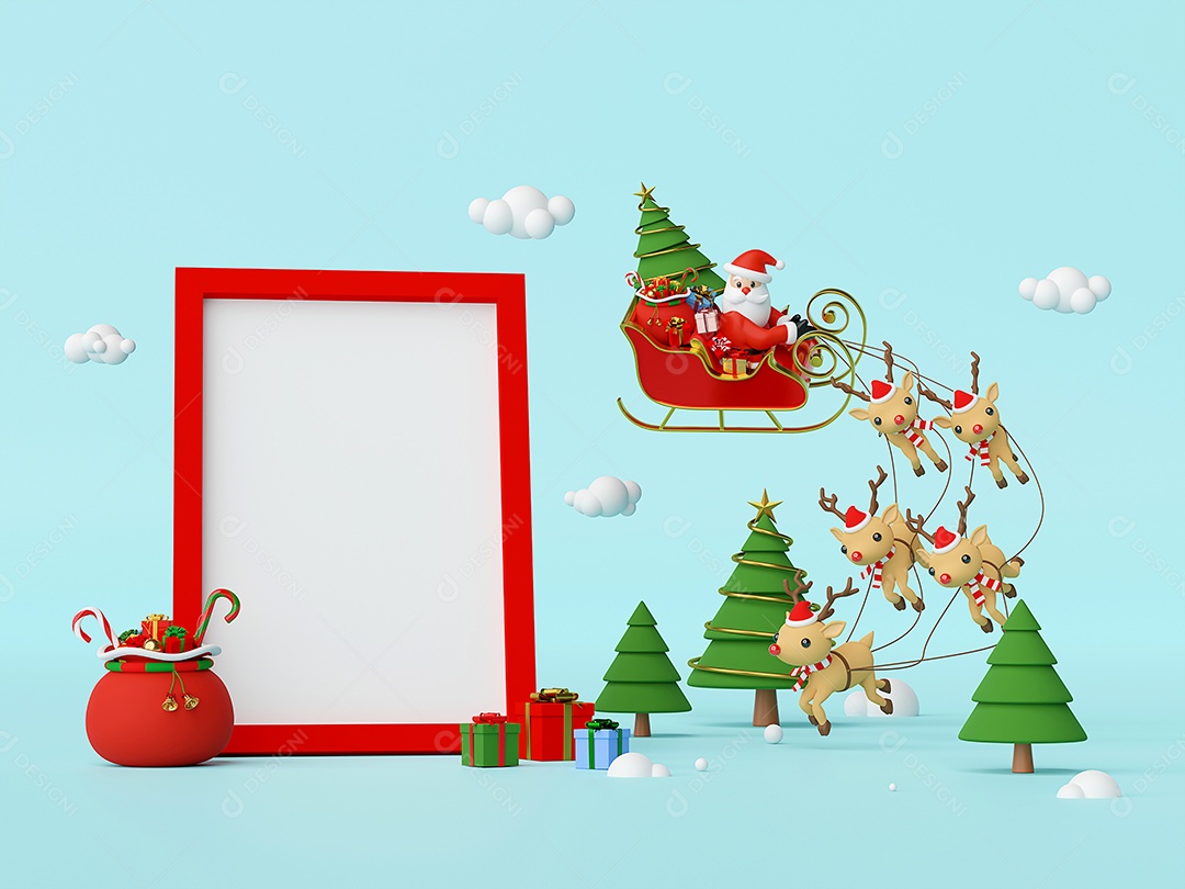 Cenário do Papai Noel em um trenó cheio de presentes de Natal e pul  [download] - Designi