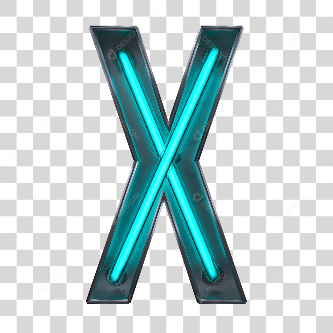 Elemento 3D Letra X Neon Azul PNG Transparente [download] - Designi