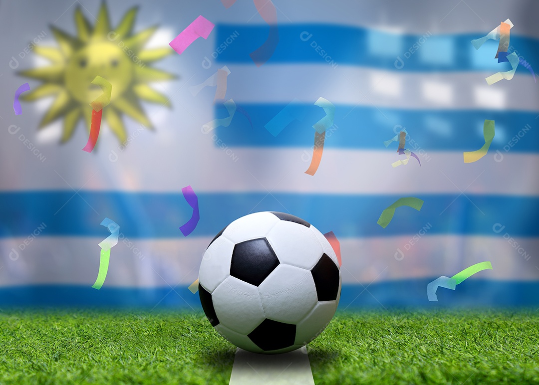 Escudo da bandeira nacional do uruguai com uma bola de futebol 3d