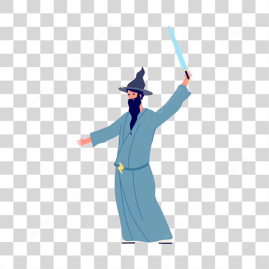 Velho mago de desenho animado segurando uma espada mágica [download] -  Designi