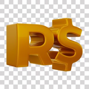 Símbolo de Real Elemento 3D Dourado e Preto para Composição PNG