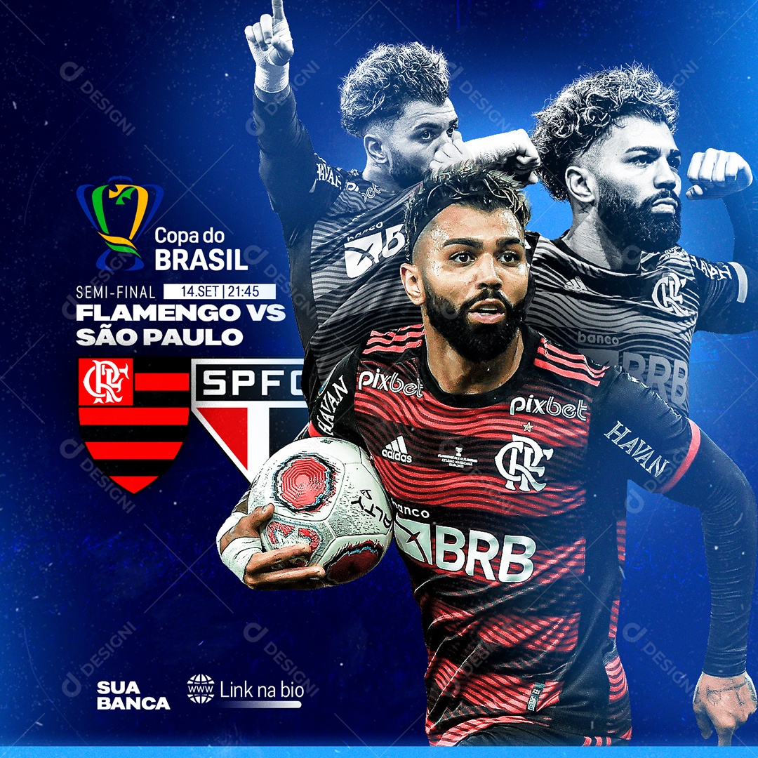 Social Media Flyer Futebol Flamengo X São Paulo PSD Editável