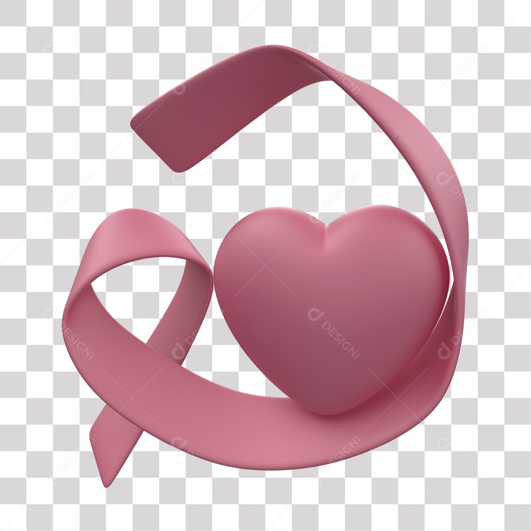 Laço Rosa com Coração Elemento 3D para Composição PNG Transparente [download]  - Designi