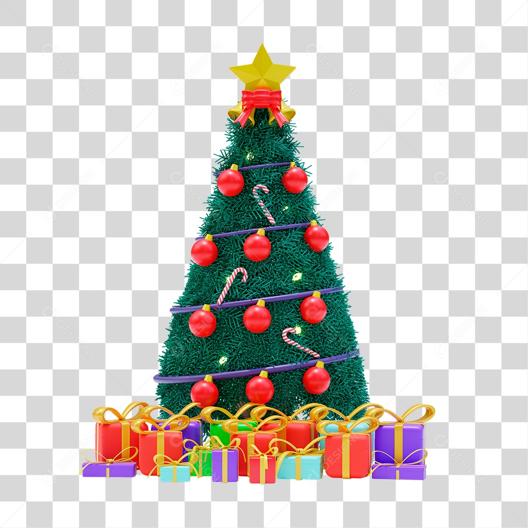 Elemento 3D de Árvore de Natal com Presente PNG Transparente