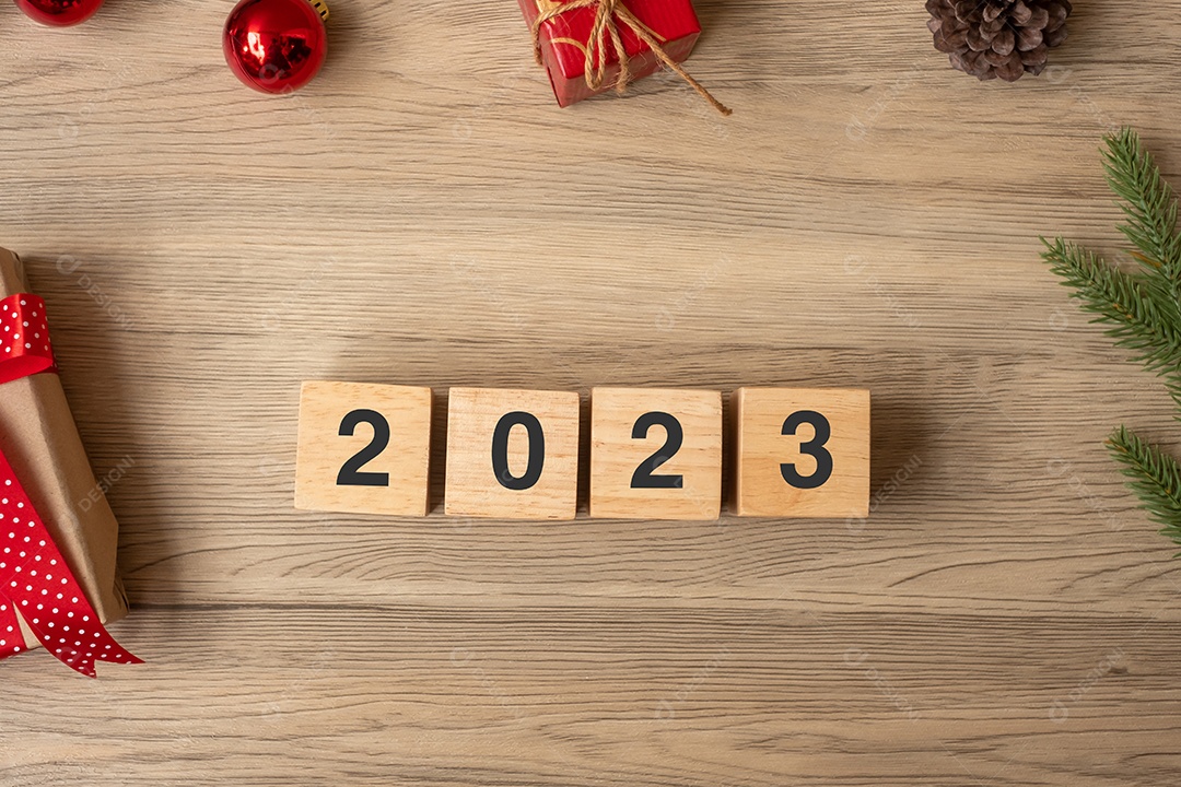 2023 Feliz Ano Novo com decoração de Natal. Novo Começo, Resolução,  Objetivos, Plano, Ação e Conceito de Missão [download] - Designi