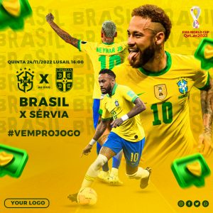 Futebol Brasil Vs Sérvia Vem Pro Jogo Social Media PSD Editável