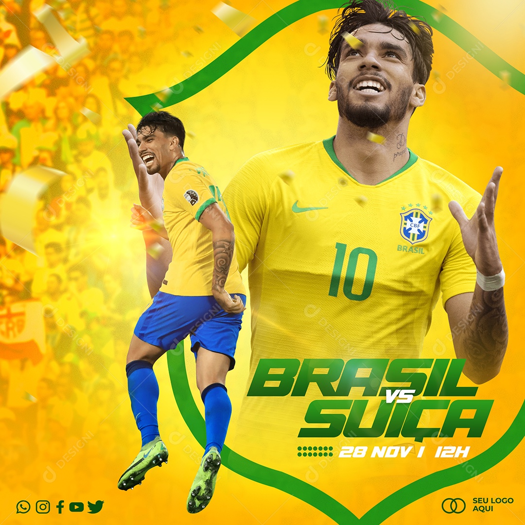 Jogo Brasil x Suiça Copa do Mundo Futebol Social Media PSD