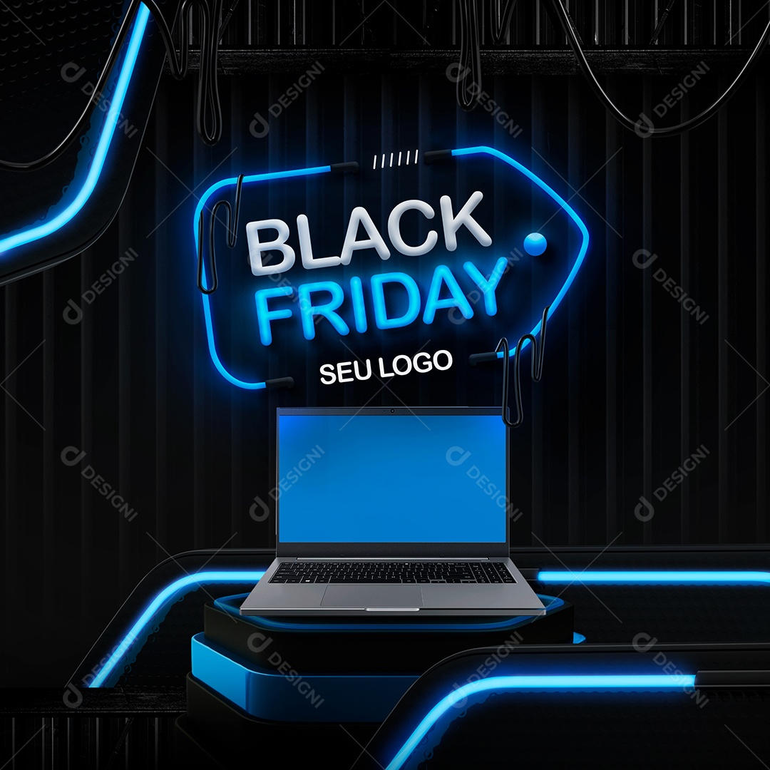 Black Friday Selo 3D Azul e Preto Para Composição PSD