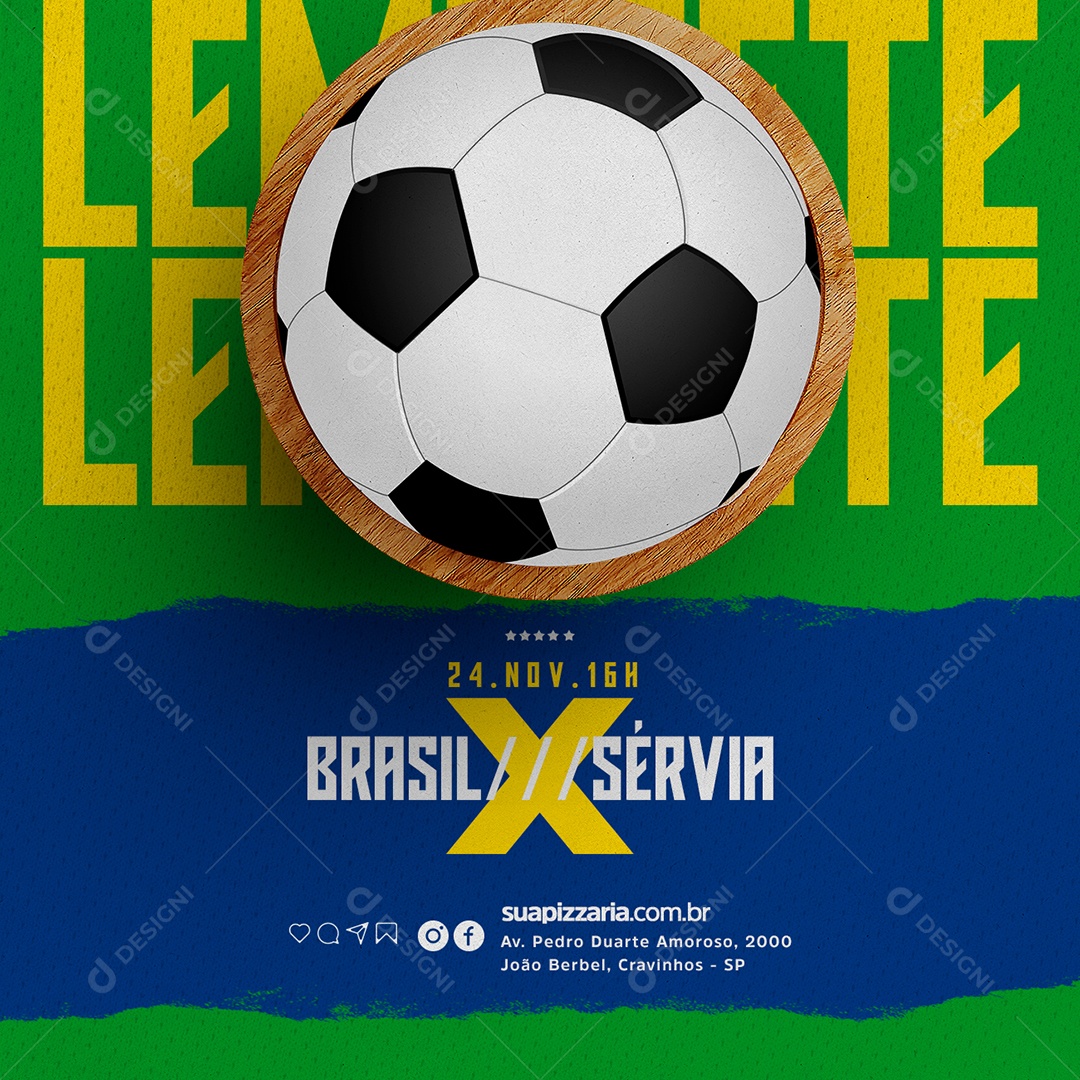 Lembrete Brasil x Sérvia Jogo Futebol Pizzaria Social Media PSD