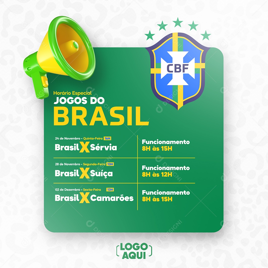Horário Especial Avisos de Jogos do Brasil Social Media PSD Editável [ download] - Designi