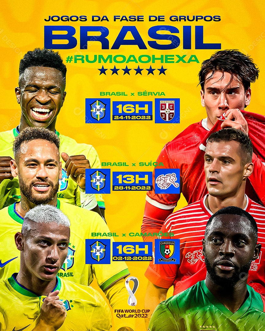 Flyer Copa do Mundo Hoje Tem Fase de Grupos Brasil Social Media