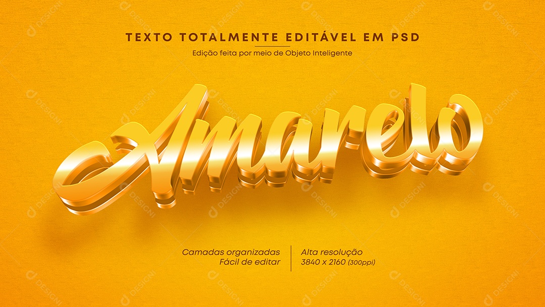 Efeito de Texto 3D Amarelo PSD Editável