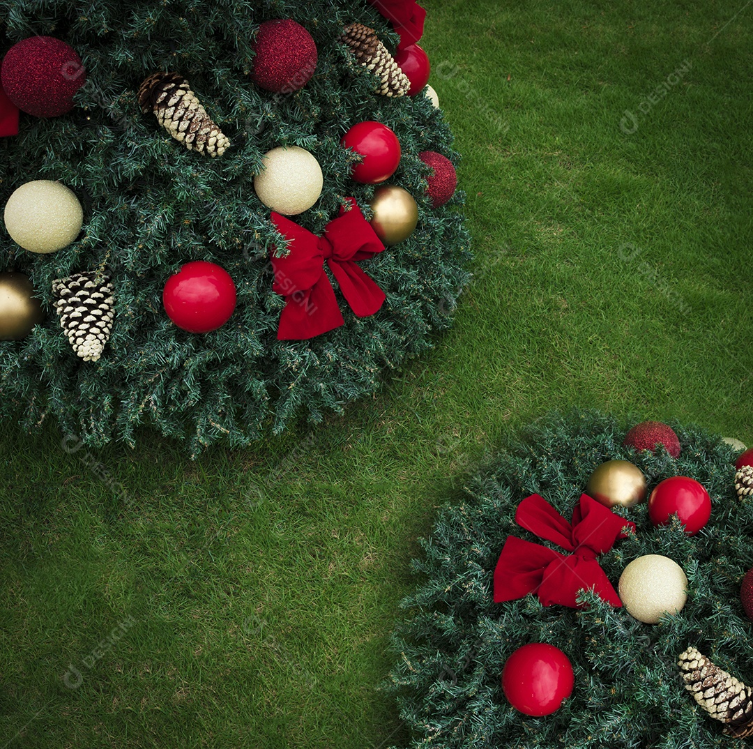 Fundo de Natal com árvore de Natal na grama. Espaço para texto. [download]  - Designi