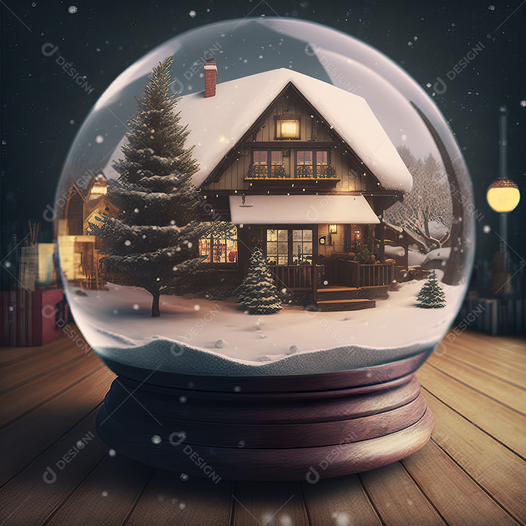 Globo de vidro com a casa do Papai Noel na neve e decoração de Natal e  fundo colorido. Bola de vidro de Natal. [download] - Designi