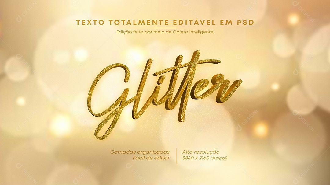 Efeito de Texto Glitter PSD Editável