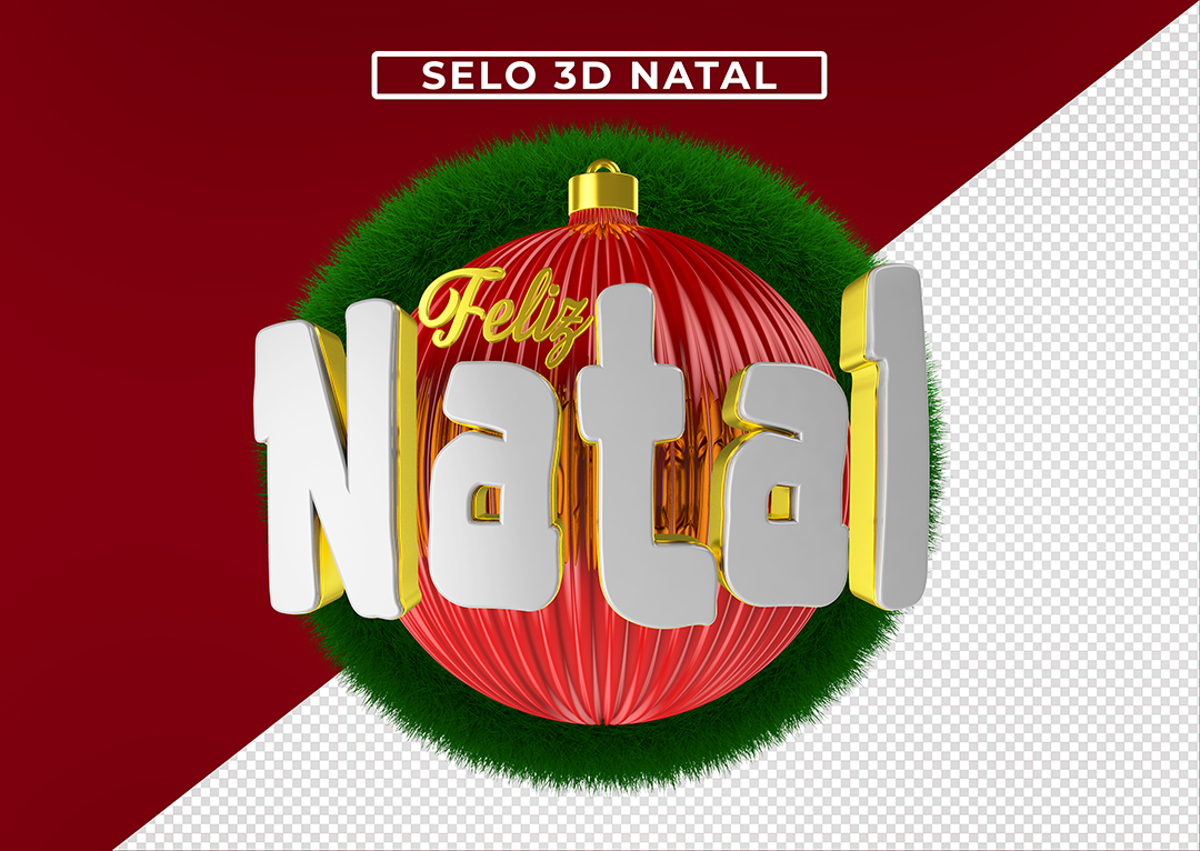 Selo 3D Feliz Natal e Feliz Ano Novo PSD Para Composição [download