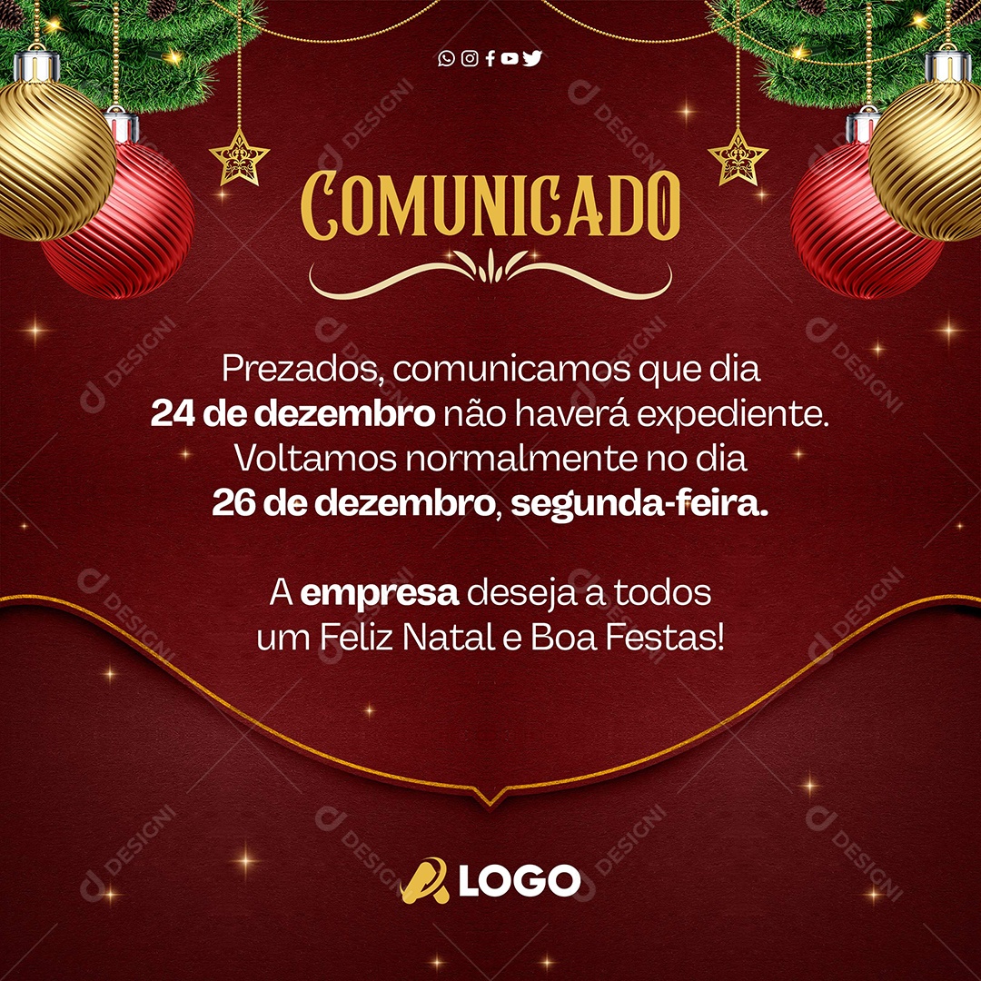 Comunicado Feriado de Natal Social Media PSD Editável [download] - Designi