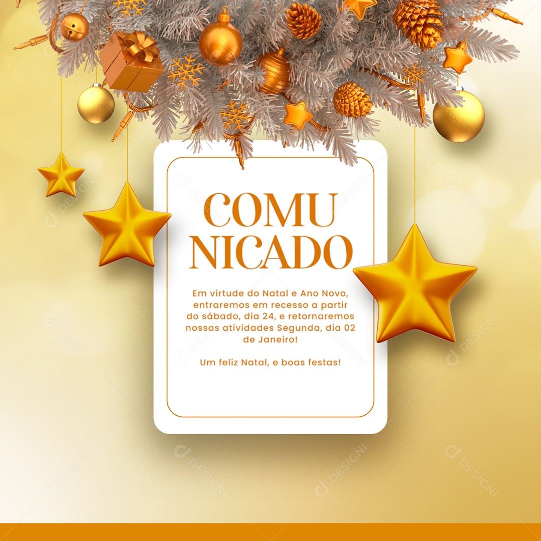 Comunicado Em Virtude do Natal e Ano Novo Entraremos em Recesso Social  Media PSD Editável [download] - Designi