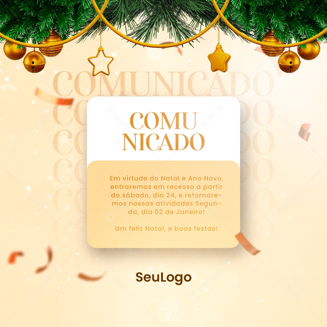 Comunicado Feriado Natal e Ano Novo Social Media PSD Editável [download] -  Designi