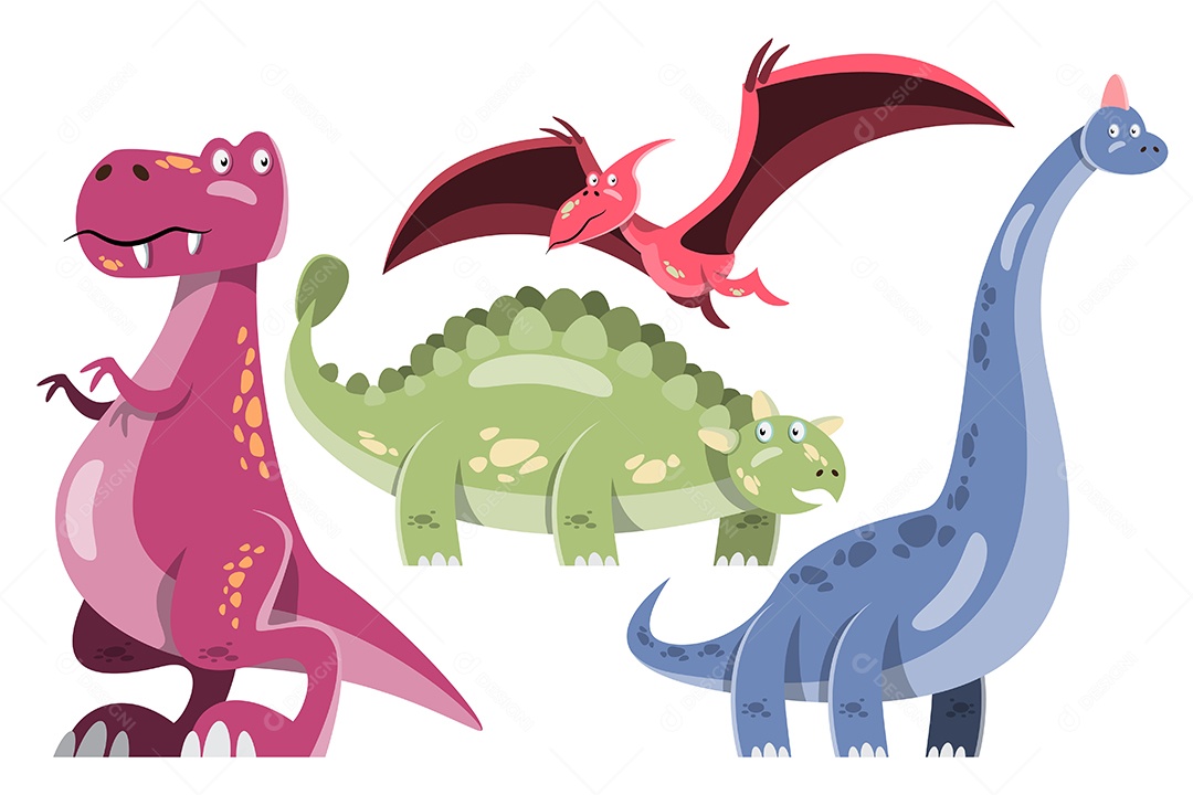 conjunto com dinossauros e plantas infantis dos desenhos animados 6681574  Vetor no Vecteezy
