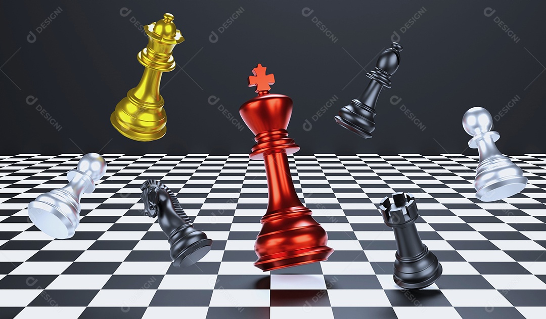 Rei de ilustração de xadrez 3D, bispo de rainha e torre de cavalo
