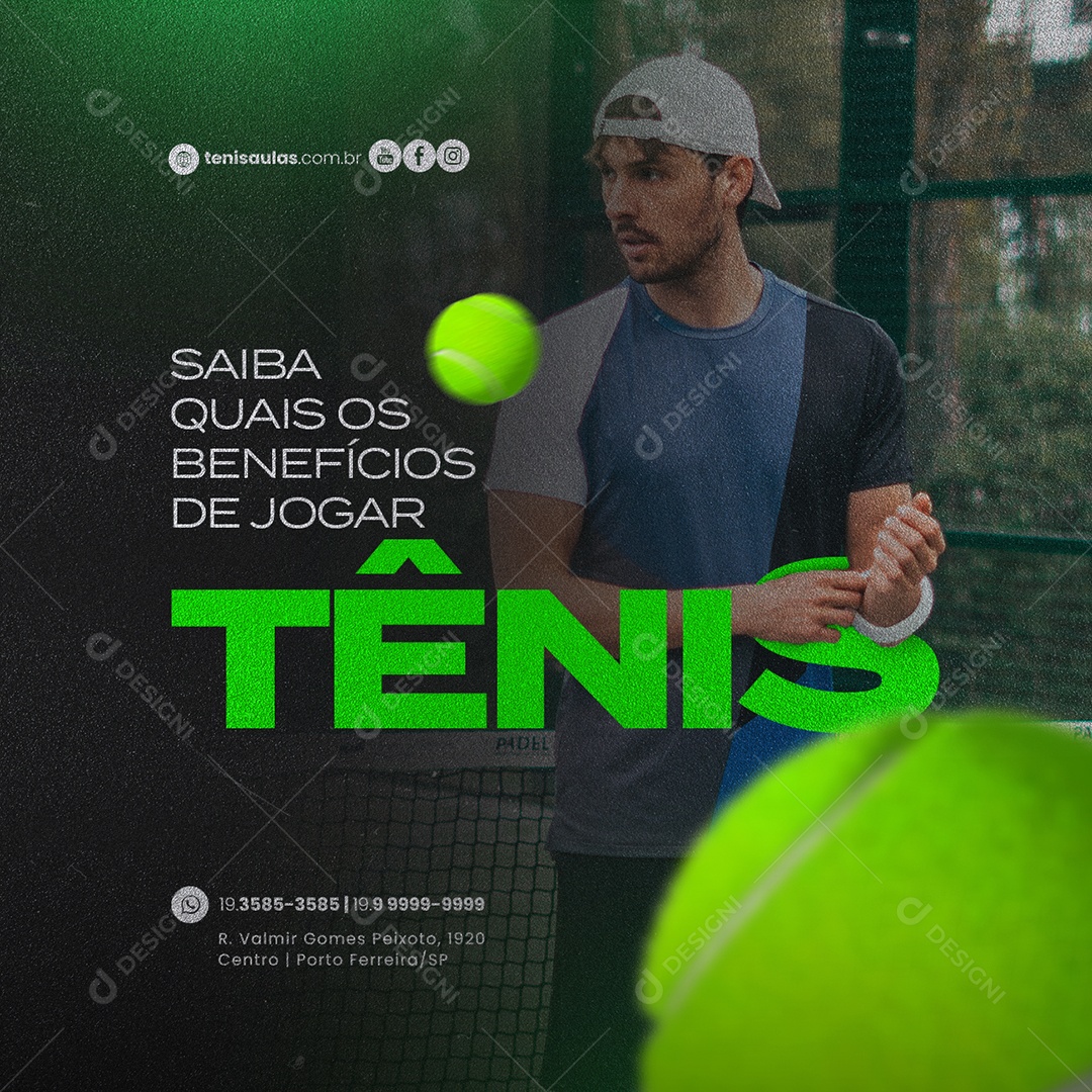 Aula de Tênis Saiba Quais os Benefícios de Jogar Tênis Social Media PSD  Editável [download] - Designi