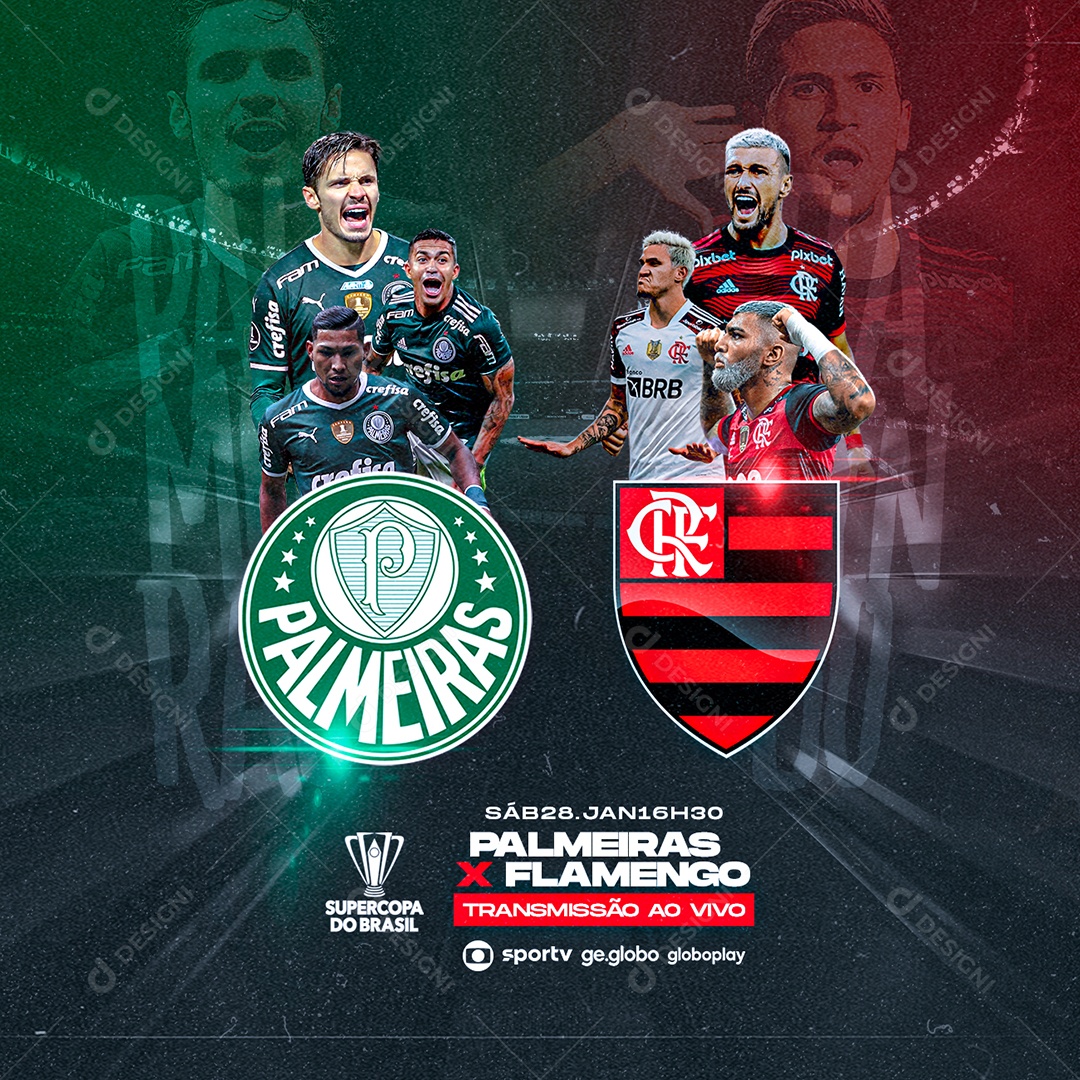 Social Media Palmeiras X Flamengo Transmissao Ao Vivo Supercopa Do Brasil Futebol Psd Editavel Download Designi
