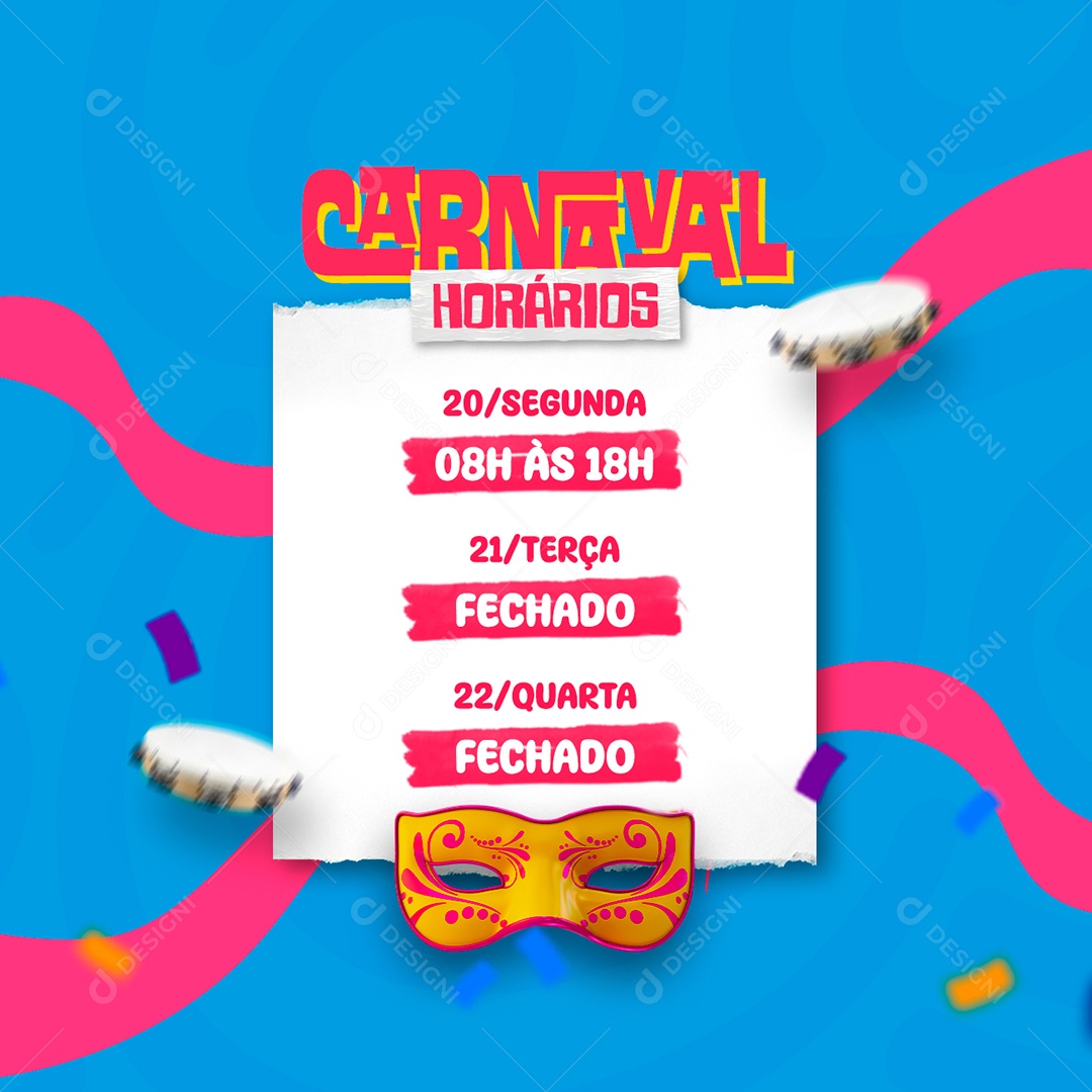 Carnaval Horários Comunicado Social Media PSD Editável