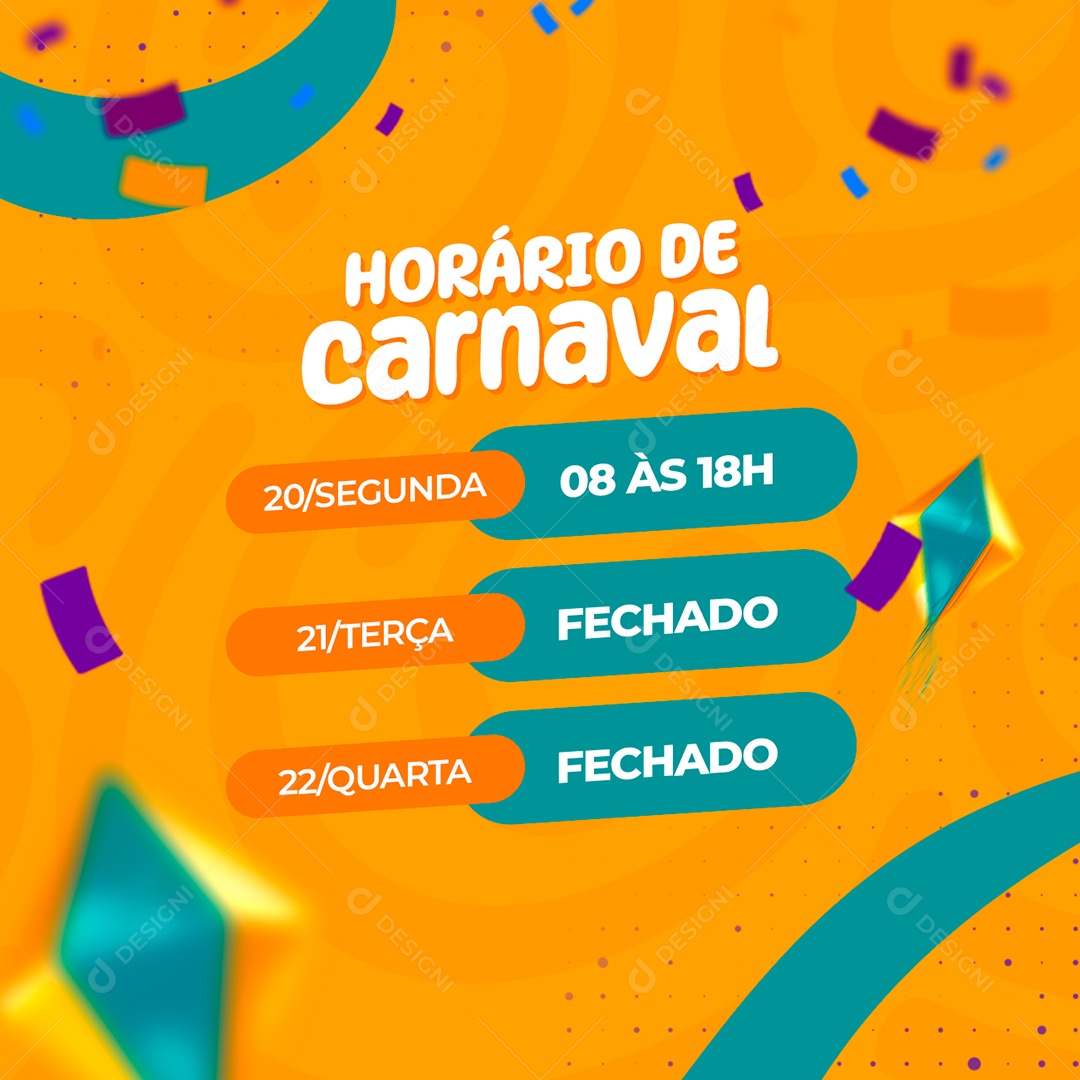 Horário de Carnaval Comunicado Social Media PSD Editável
