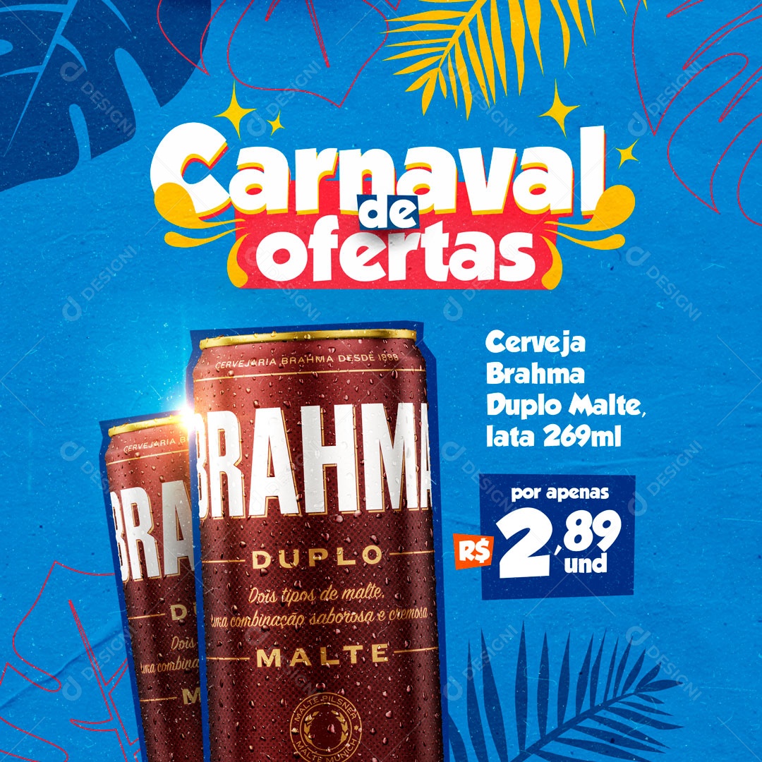 Carnaval de Ofertas Cerveja Brahma Social Media PSD Editável