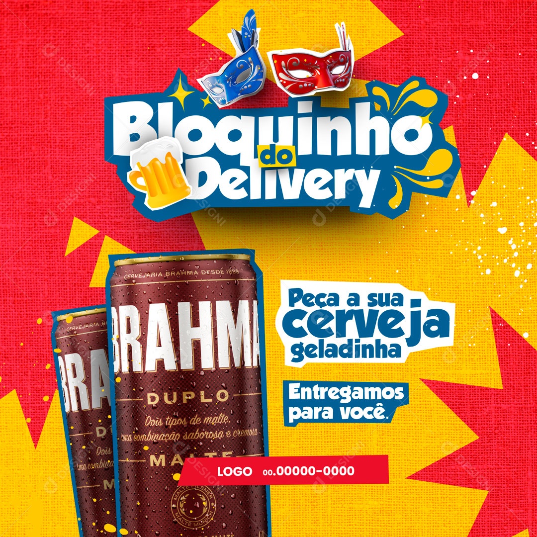 Peça sua Cerveja Geladinha Bloquinho do Delivery Carnaval 2023 Social Media PSD Editável