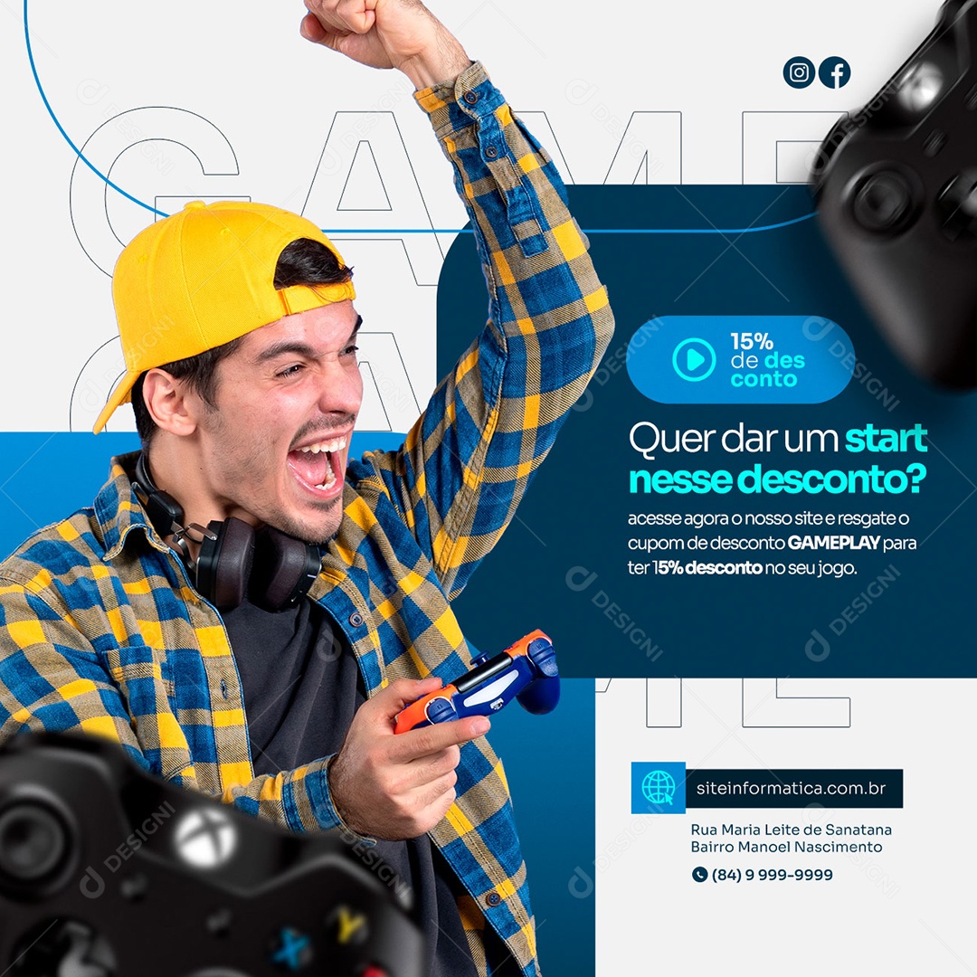 Marque Aqui Seu Player 2 Loja de Games Social Media PSD Editável [download]  - Designi