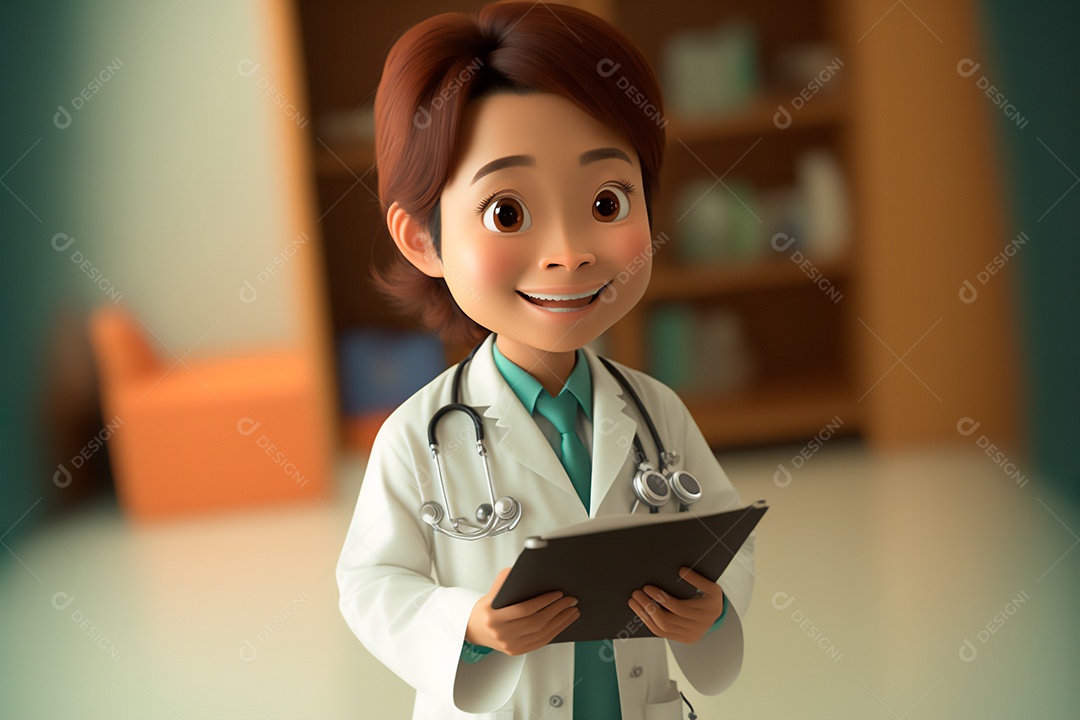 Sorriso personagem de desenho animado médico feminino com