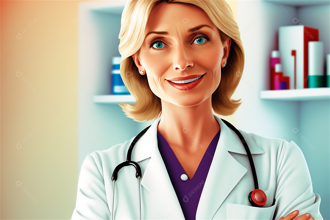 Ilustração 3d de personagem de desenho animado de um sorriso feliz médico  feminino segurando está dando recomendaçãoconceito de ilustração de clínica  hospitalar médica