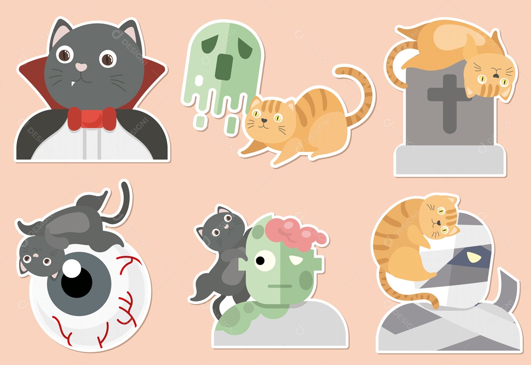 Desenho de adesivo de gatinho fofo na coleção do dia de Halloween  [download] - Designi