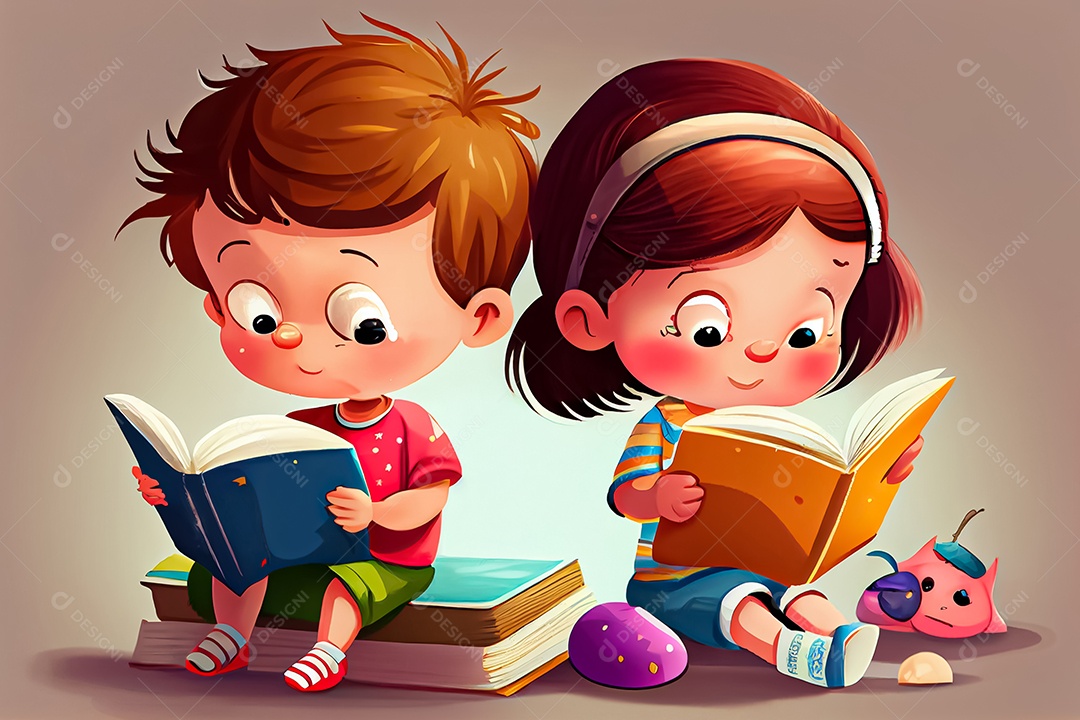 Criança de desenho animado lendo um livro na cama O Dia Mundial do Livro  adora ler [download] - Designi