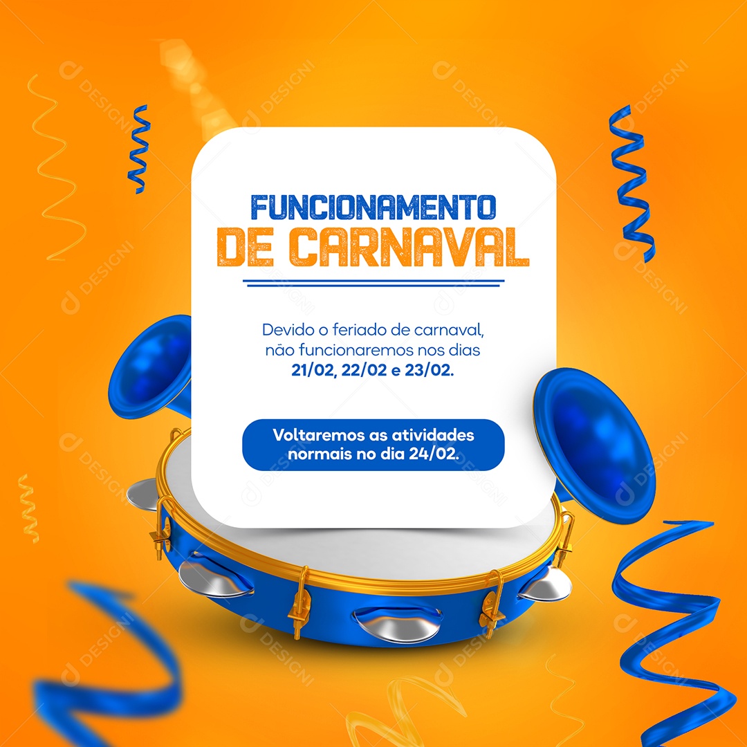 Horário de Funcionamento de Carnaval Feriado Social Media PSD Editável