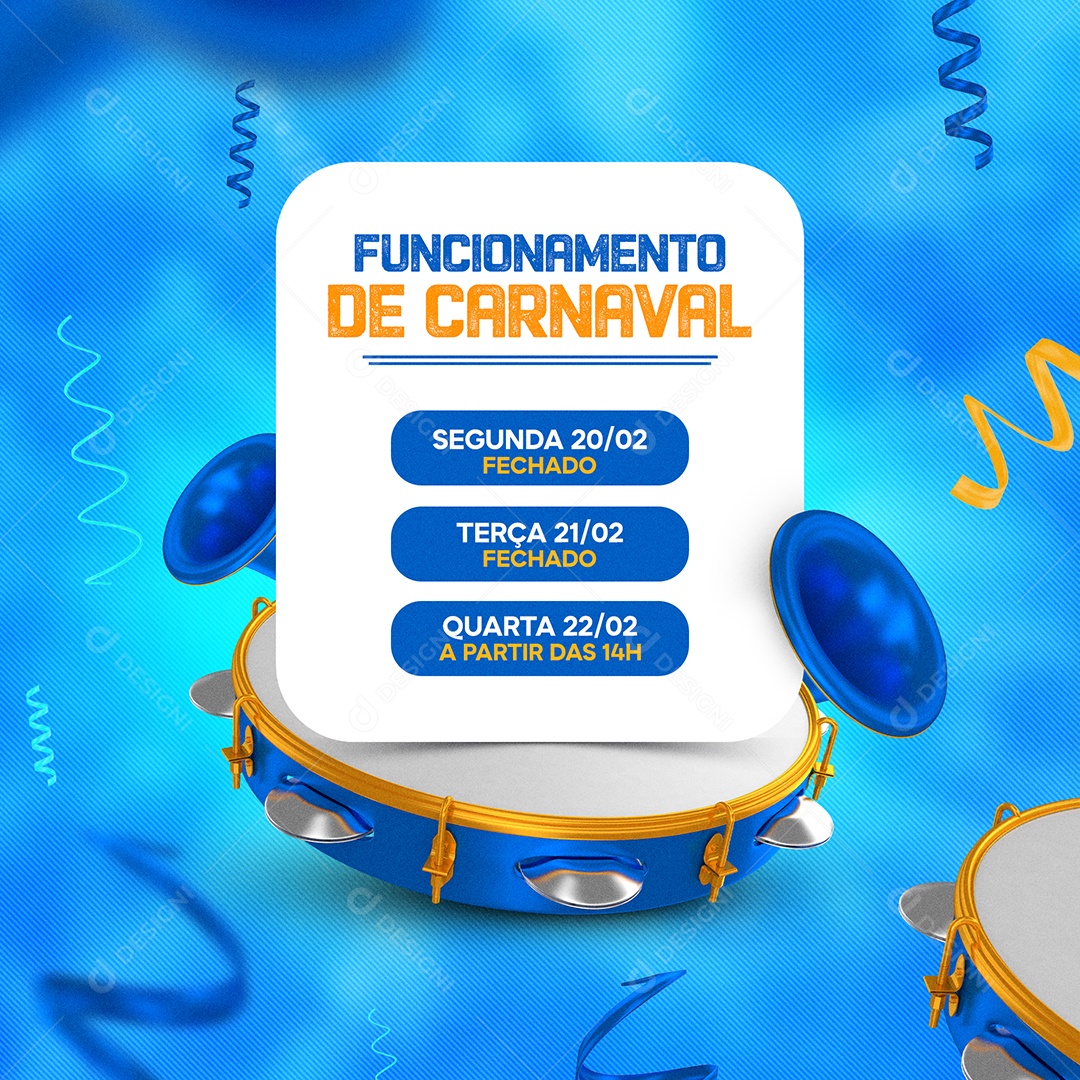 Horário de Funcionamento de Carnaval Social Media PSD Editável
