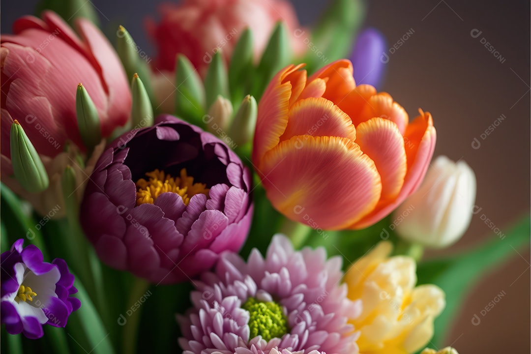 Flores da Páscoa em um buquê de flores da primavera, como tulipas e dálias,  simbolizando a beleza da Páscoa [download] - Designi