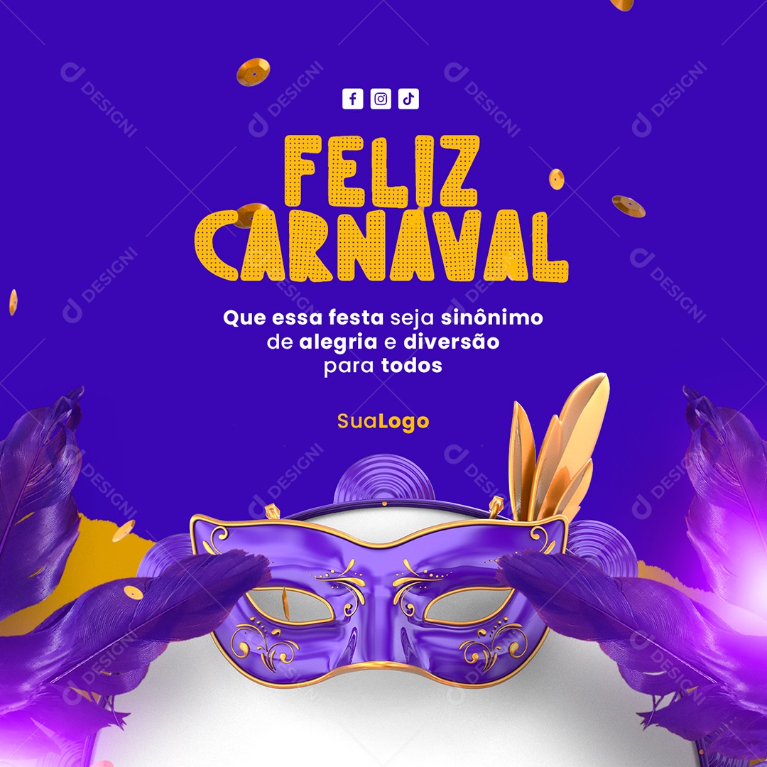 Social Media Feliz Carnaval Alegria e Diversão PSD Editável